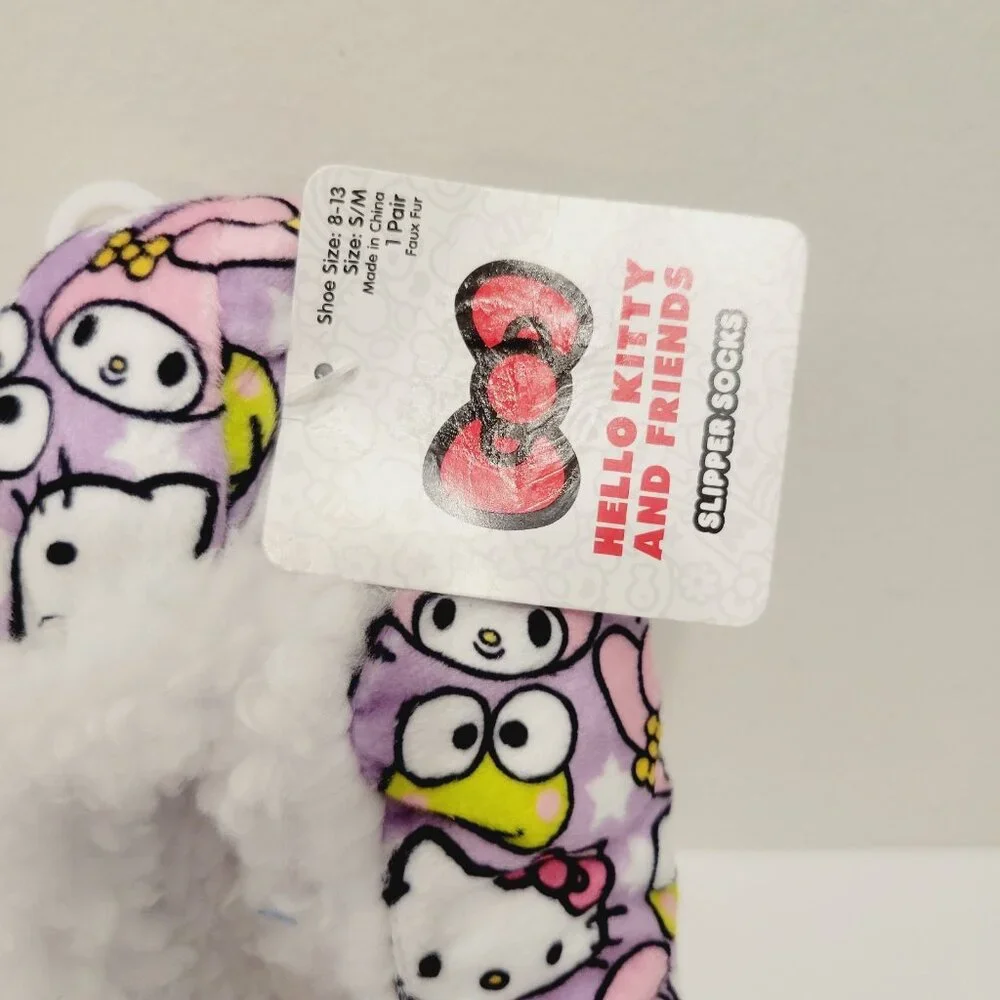 Kids Girl Hello Kitty Friends Slip on Fuzzy Slipper Socks Sz 8/13 Small/Med
